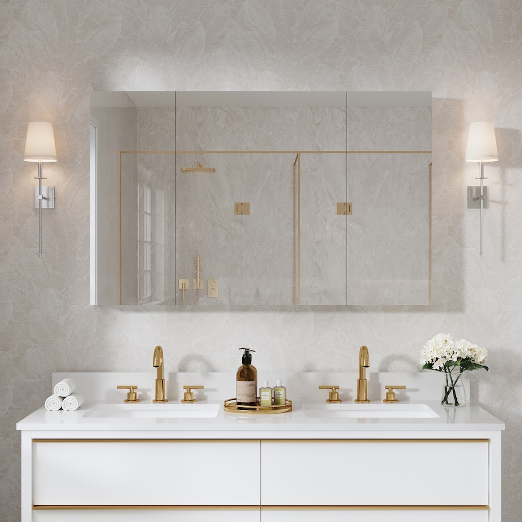 48"W X 30'H Bathroom Recessed or Surface Wall Mount Medicine Cabinet With Adjustable Glass Shelves