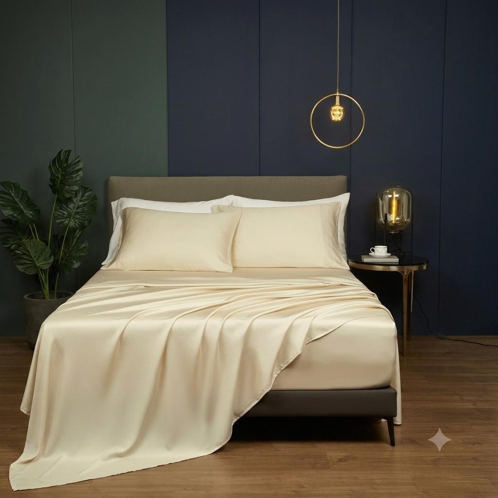 Light Apricot 100% Tencel Sheet Set with Pillowcase- Top Grade & Natural