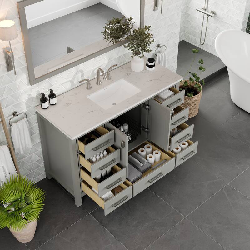 Eviva Aberdeen 42"W x 22"D Bath Vanity with Carrara Quartz Top
