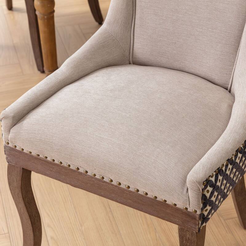 2 Piece Fabric Solid Wood Thickened Dining Chair with High Backrest, Rivet Trim for Restaurant Kitchen Dresser Living Room