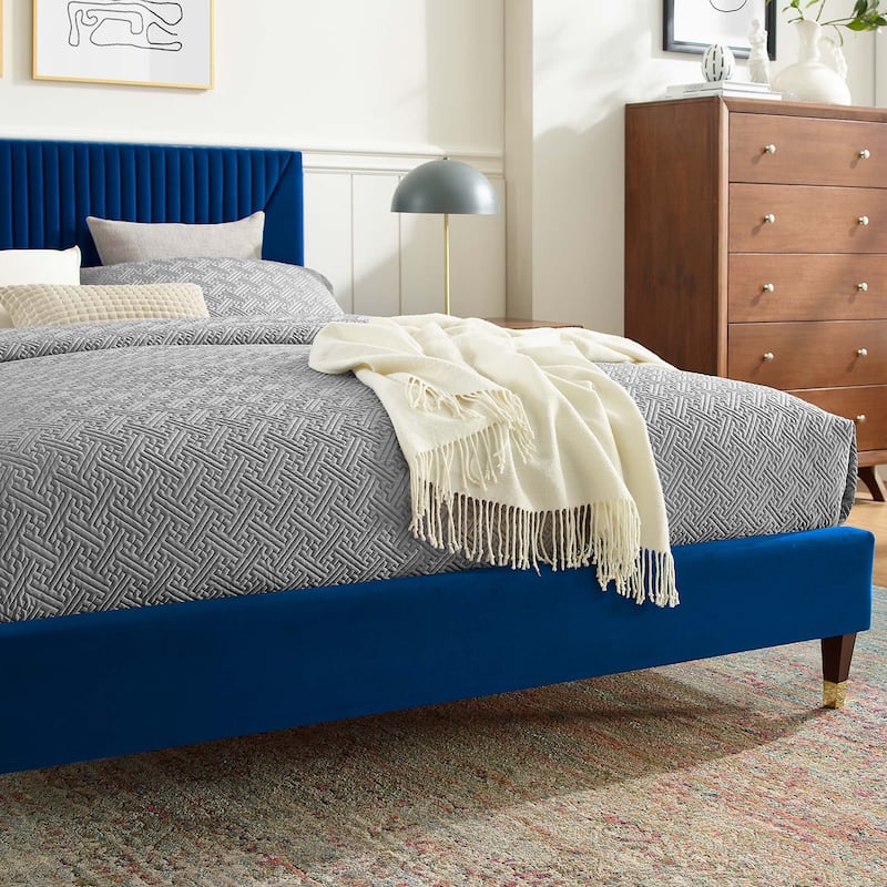 Yasmine Channel Tufted Performance Velvet Queen Platform Bed