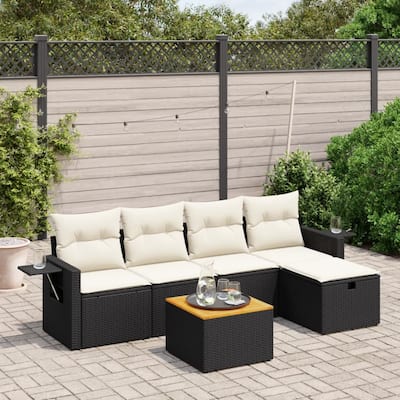 vidaXL Patio Sofa Set with Cushions Outdoor Furniture 6 Piece Poly Rattan