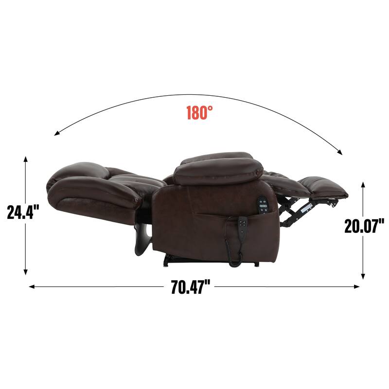 Brown Medium Electric Power Lift Recliner Chair in Genuine Leather with Dual Motors, 8-Point Massage, and Lumbar Heat