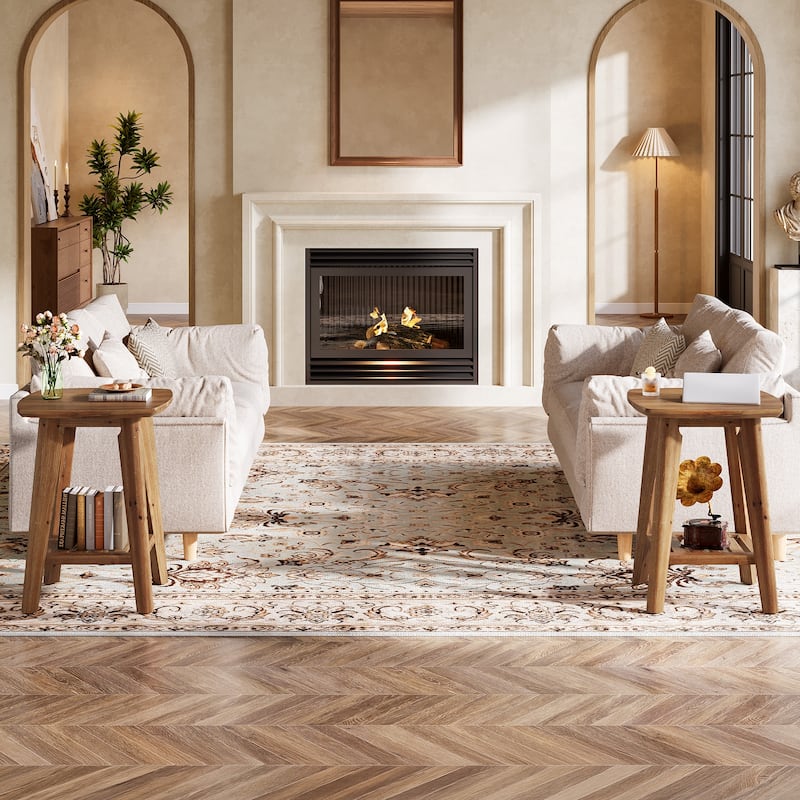 Square Side Table with Storage Shelf & Solid Wood Material, 19.68" Wood End Table for Living Room, Sofa Side, Small Spaces