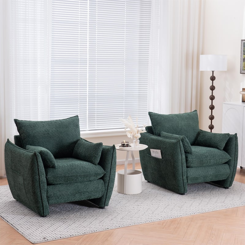 Sharp-Angle Single Sofa Chair with Side Pockets, Multifunctional Lounge Reading Chair, Ergonomic Upholstered Armchair