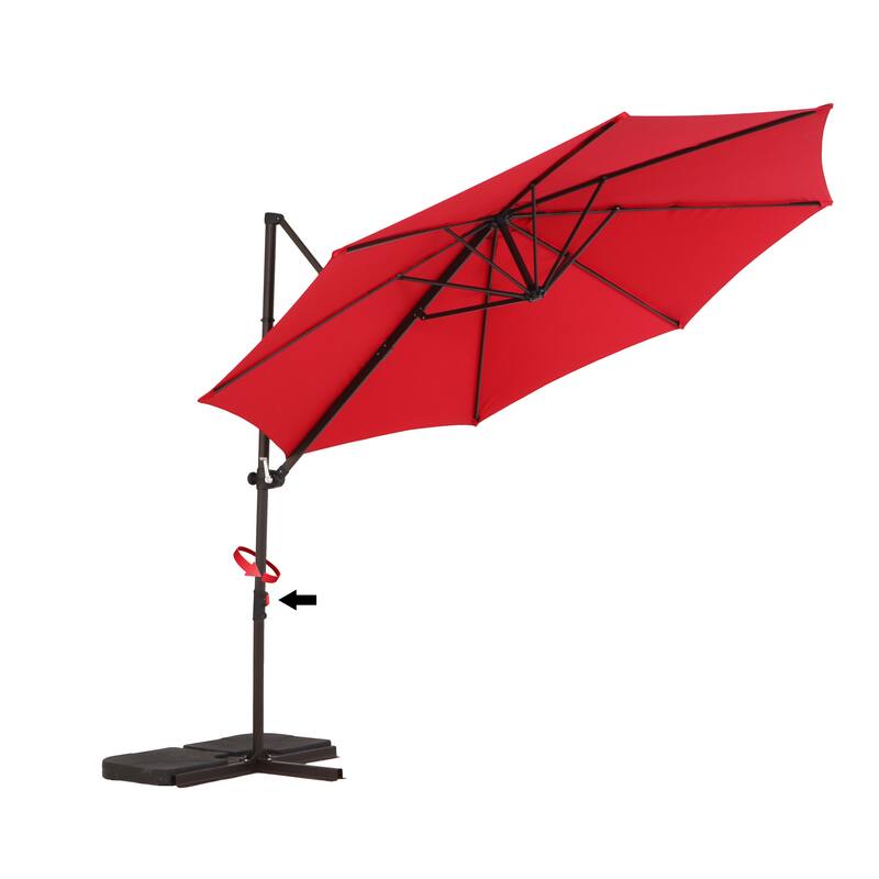 10FT Patio Roman Umbrelle, 360° rotation with Cross Base - Red