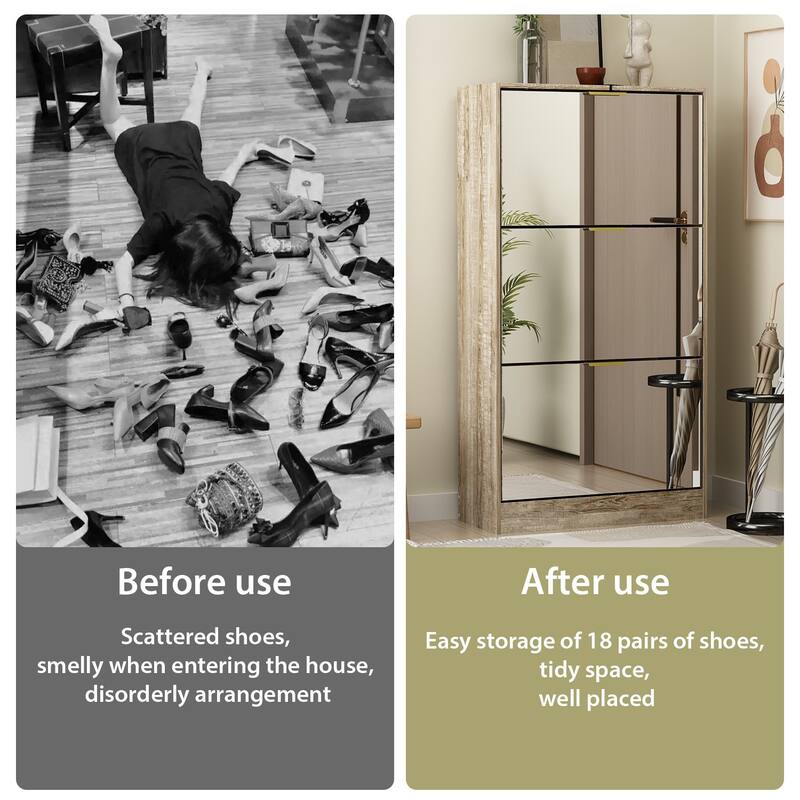 Timechee Mirrored Flip Drawer Shoe Cabinet Storage Cabinet Organizer