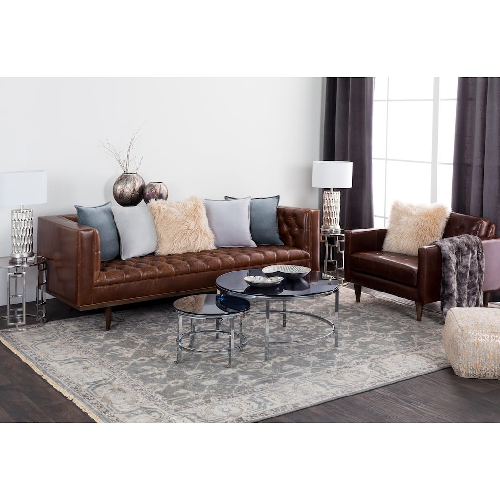 Hand-Knotted Bingham Border Viscose Area Rug