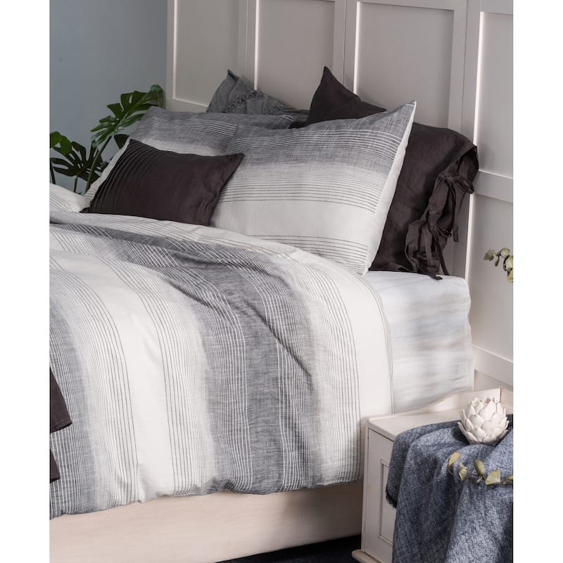 WHOLINENS Washed Cotton Yarn Dyed Stripe Duvet Cover Set