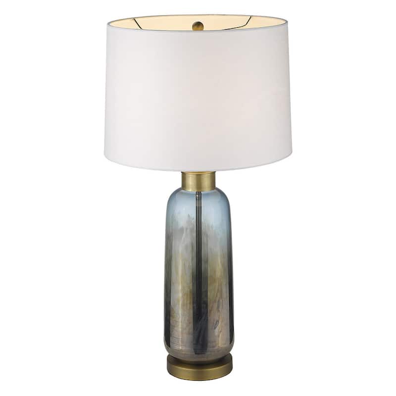 Coastal Style 31 Steel Blue Glass Table Lamp with White Empire Shade - 16" x 16" x 31"