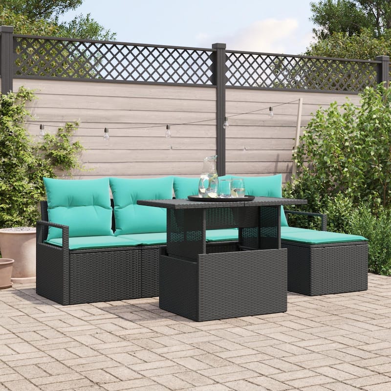 vidaXL 6 Piece Garden Sofa Set with Cushions - 90.6×46.1×27.2 - Black