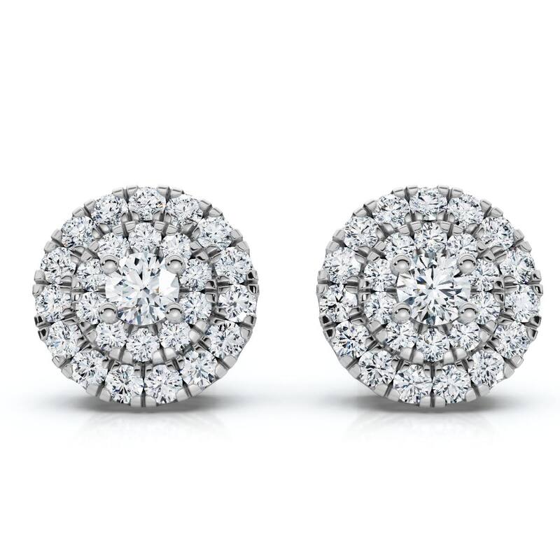 Bliss Diamond 5/8Ct Double Halo Women's Diamond Earrings Gold Lab Grown - White