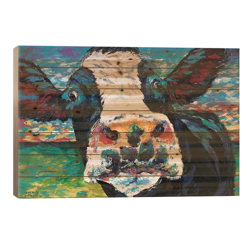 Curious Cow II Print On Wood by Carolee Vitaletti - Multi-Color - 18x26x1.5