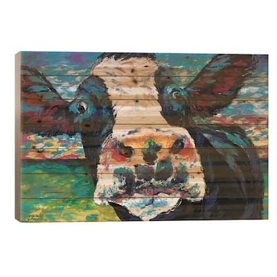 Curious Cow II Print On Wood by Carolee Vitaletti - Multi-Color