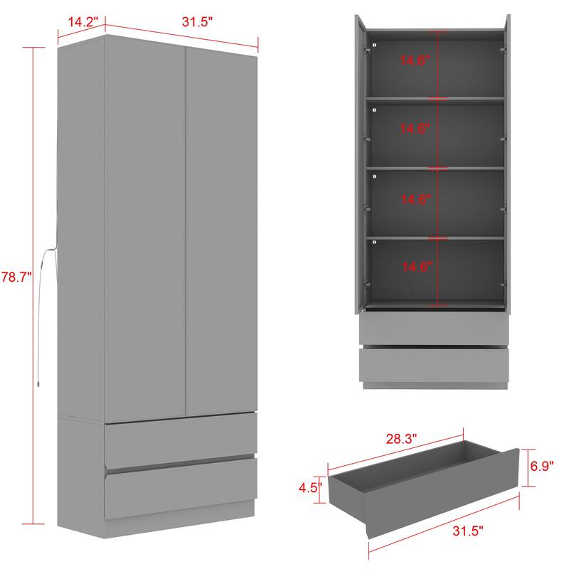 Tall Modular Display Storage Cabinet Bookcase w/Light Home Office