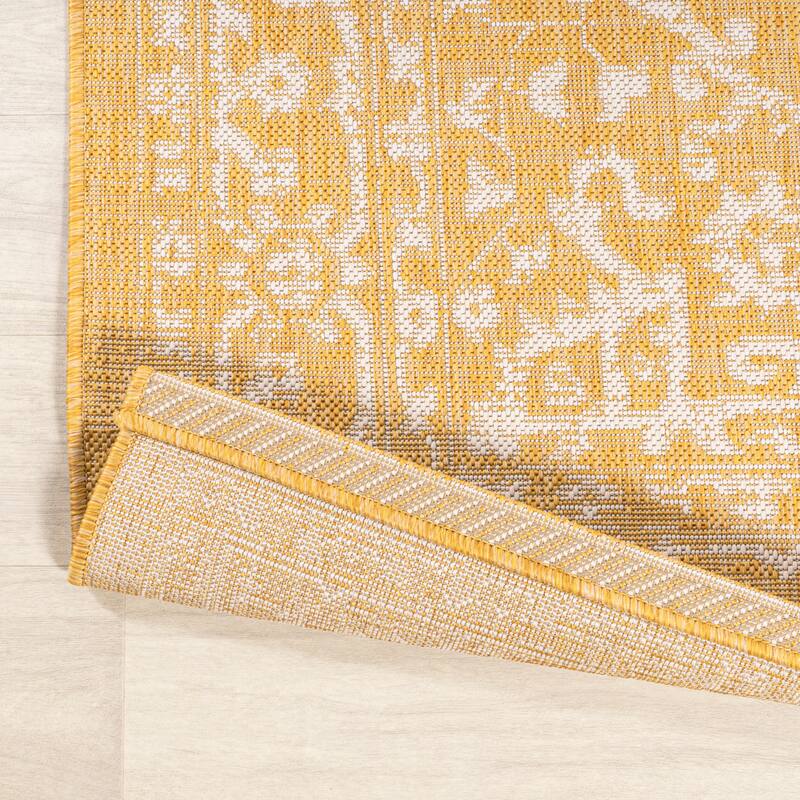 JONATHAN Y Medallion Textured Weave Indoor/Outdoor Area Rug - 2 X 8 - Yellow/Cream
