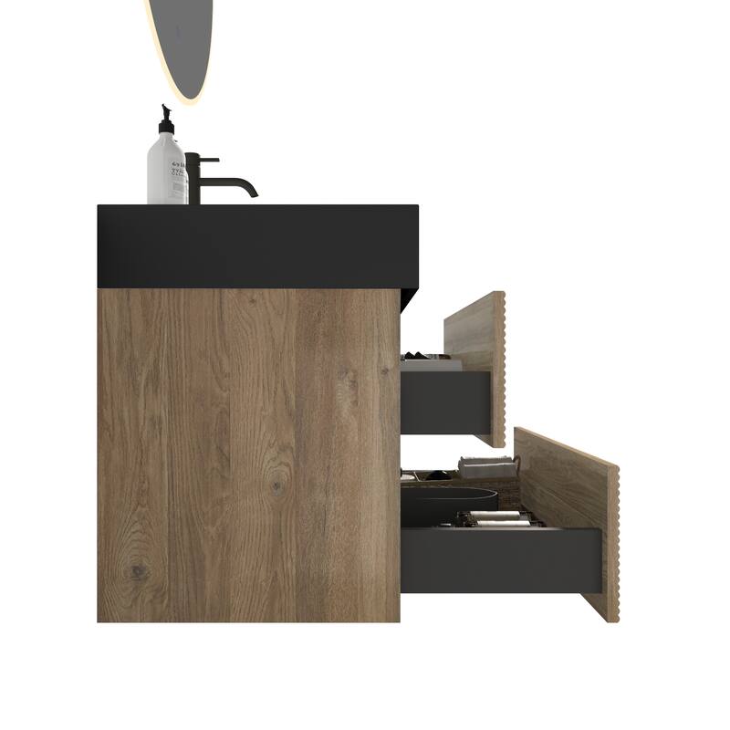 GDFStudio - Grace Wall-Mounted Bathroom Vanity with Engineered Quartz Sink & Soft Close Drawers, without Drainage and Faucet