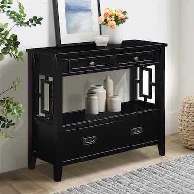 36'' Farmhouse Pine Wood Console Table Entry Sofa Table With 4 Drawers & 1 Storage Shelf