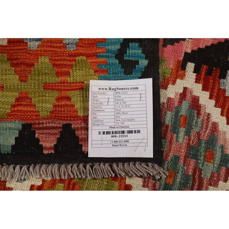 Trellis Geometric Kilim Oriental Area Rug Hand-Woven Wool Carpet - 10'0"x 13'0"