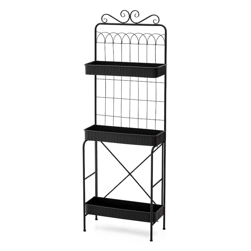 Glitzhome 68"H 3-tier Metal Plant Stands Planters Garden Flower Pot Storage Shelf Bakers Rack
