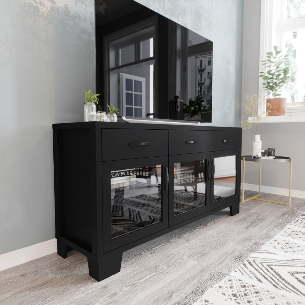 Engineered Wood Buffet Sideboard Storage Cabinet w/ 3 Drawers, Doors - 59"W x 16.5"D x 29.75"H