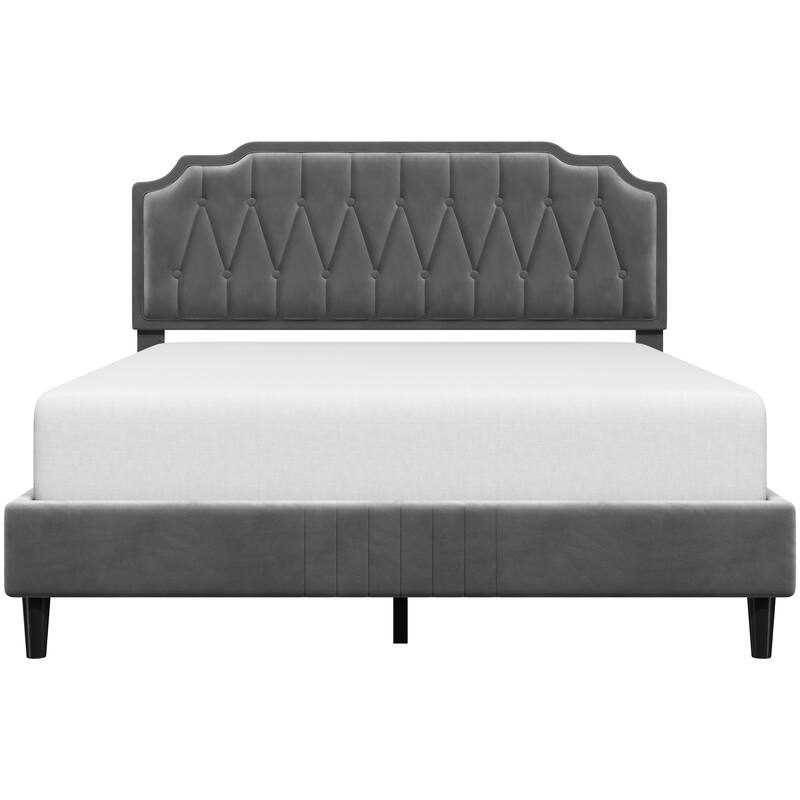 Yaheetech Wooden Slat Support Bed Frame with Button Tufted Headboard