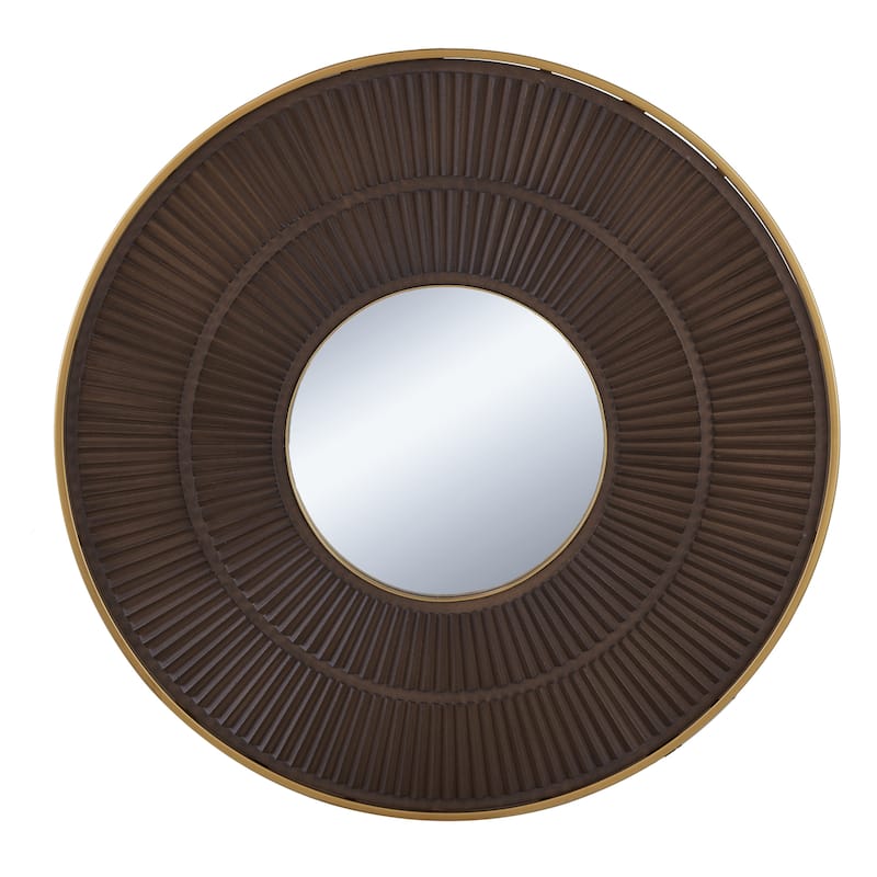 Round Wooden Wall Mirror with Gold Iron Frame