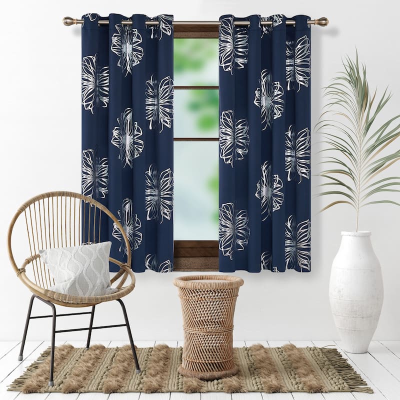 Deconovo Silver Floral Thermal Insulated Curtain Panel Pair(2 Panel)