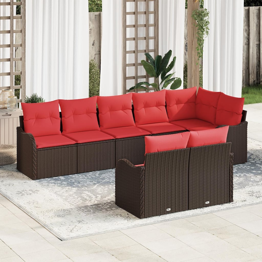 vidaXL 8/9 Garden Sofa Set with Cushions Black/Brown/Grey Poly Rattan - 113.2 x 48.2 x 27.2