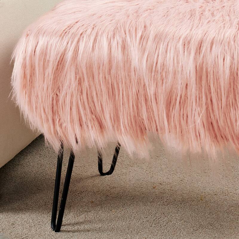 Mongolian Fauxfur Ottoman