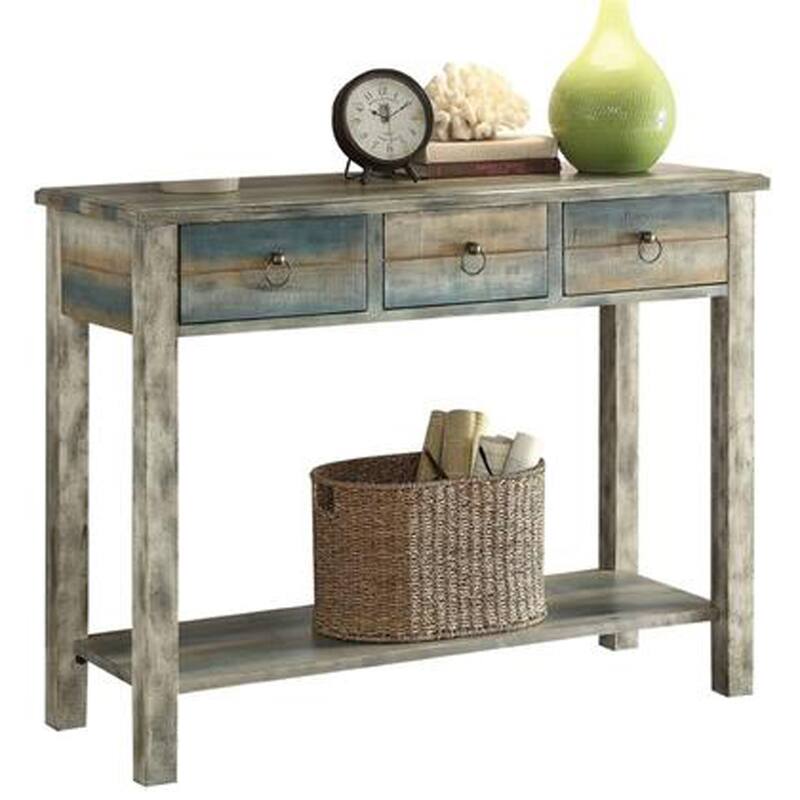 Glancio Beautiful Console Table, Antique Oak & Teal Blue - 32 H x 16 W x 42 L Inches