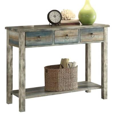 Glancio Beautiful Console Table, Antique Oak & Teal Blue - 32 H x 16 W x 42 L Inches