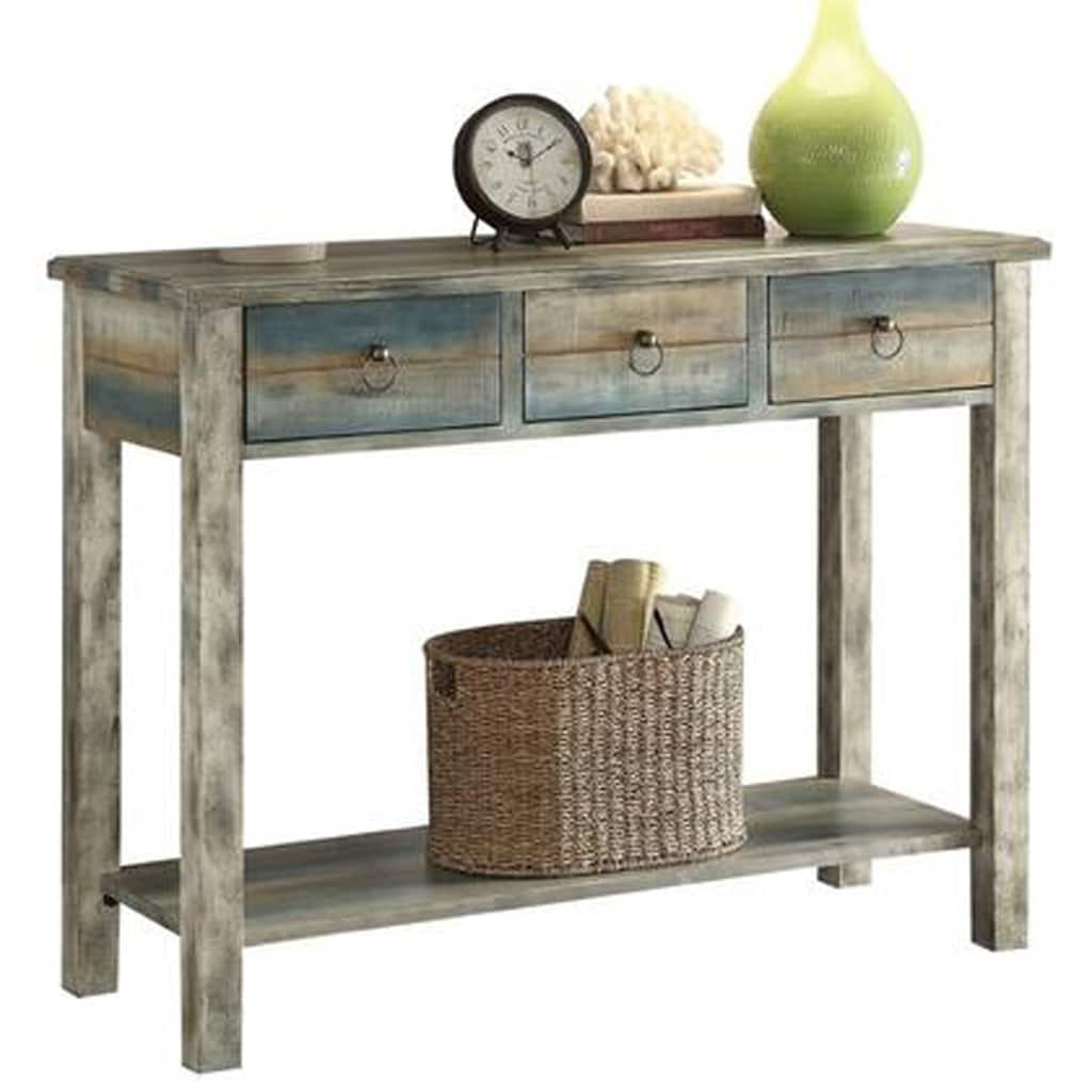 Glancio Beautiful Console Table, Antique Oak & Teal Blue - 32 H x 16 W x 42 L Inches