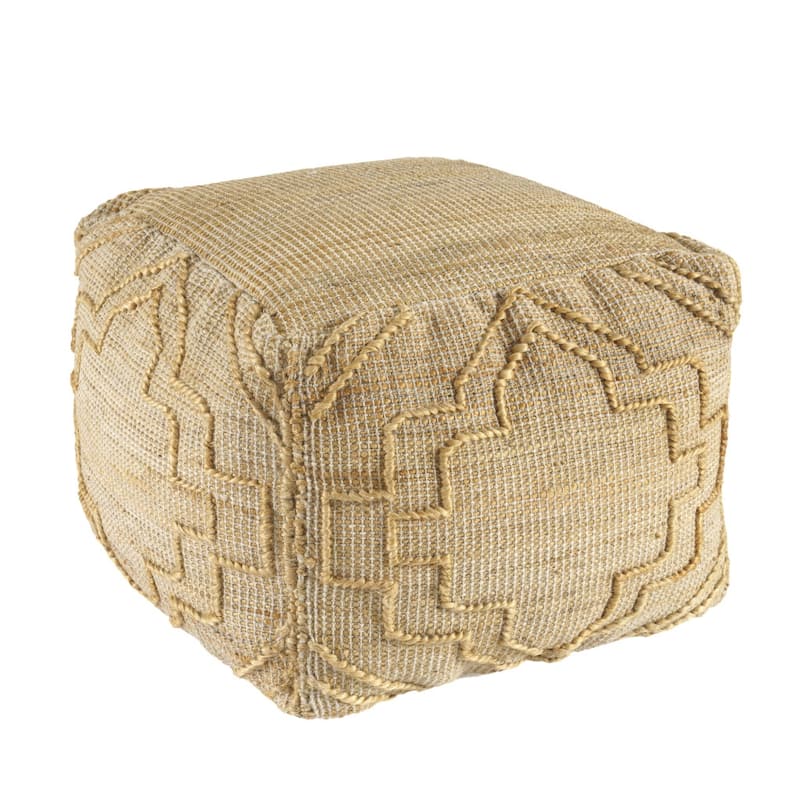 HomeRoots 18" Natural Jute Blend Cube Quatrefoil Pouf Ottoman