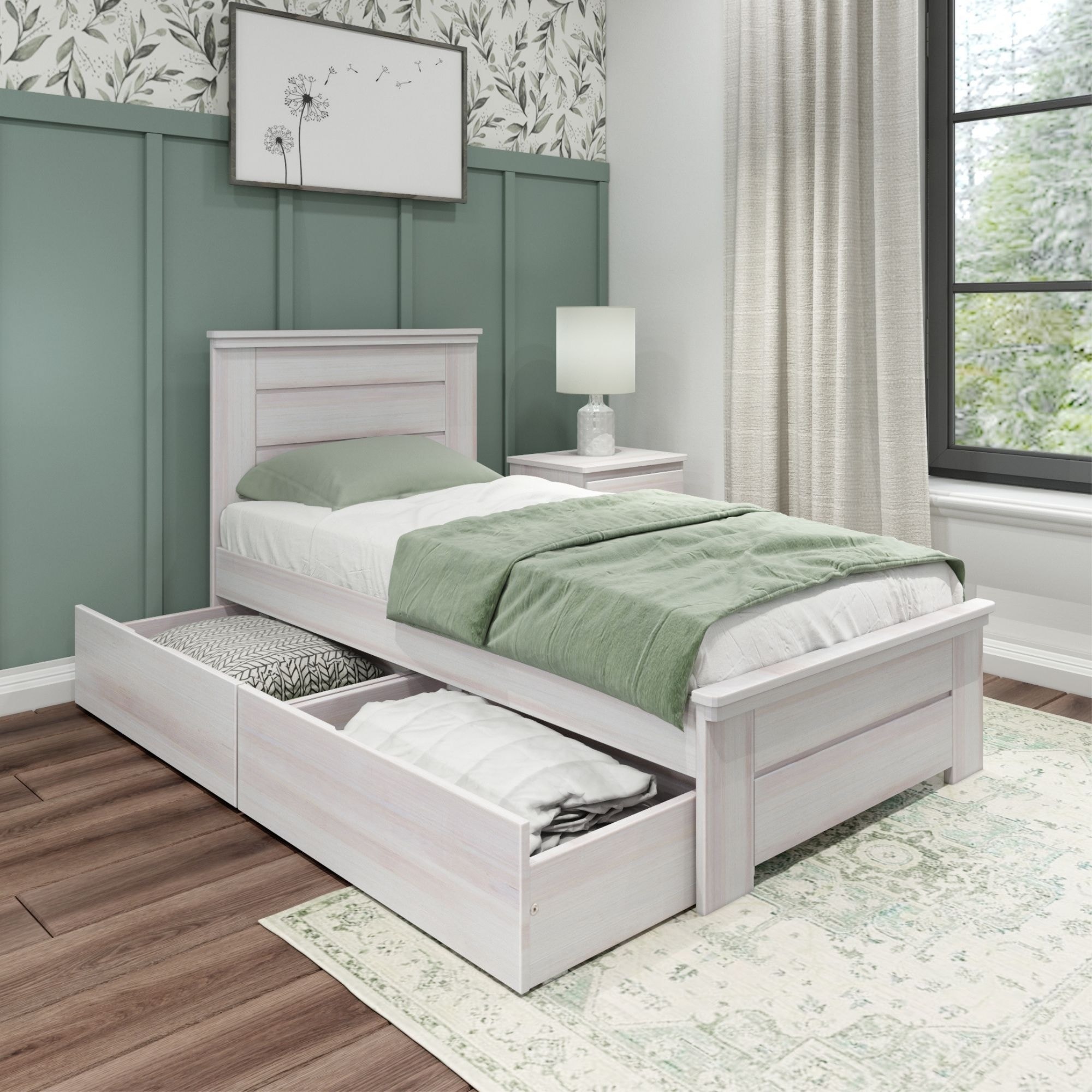 Max & Lily Farmhouse Twin Platform Bed with Panel Headboard and Drawers