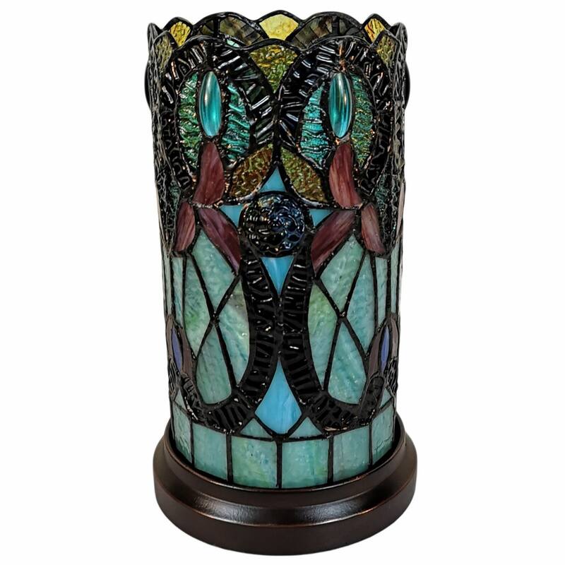Multi-Color Resin-Stained Glass Drum Lamp with Mosaic Shade and Switch - 6” x 6” x 10.5” (D x W x H)