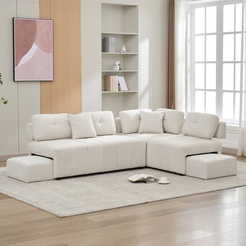 91.73" L-Shaped 4-Seater Sofa with Hidden Stools
