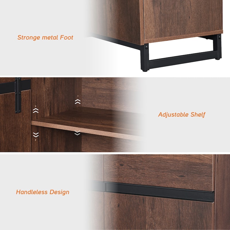 WAMPAT Storage Cabinet, Modern Sideboard with Adjustable Shelf and Metal Base