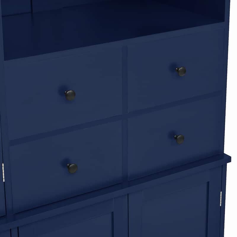 47.2x15.7x75inch Freestanding Buffet with Hutch, Tall Kitchen Pantry Cabinet with 4 Drawers, Door Shelves and Pull-out Trays