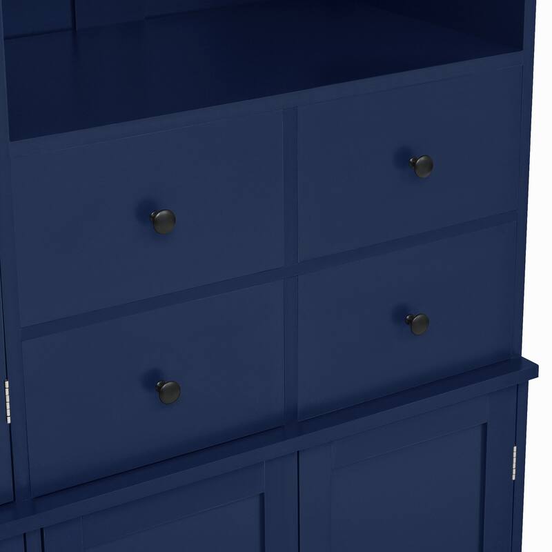 75" Freestanding Buffet with Hutch, Kitchen Pantry Cabinet with 4 Drawers, Door Shelves & Pull-Out Trays, Wood Storage Cupboard