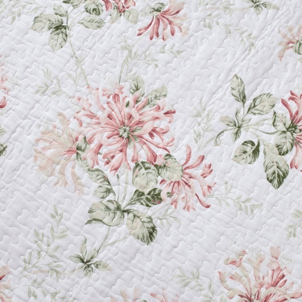 Laura Ashley Honeysuckle Cotton Reversible Pink Quilt Set - On