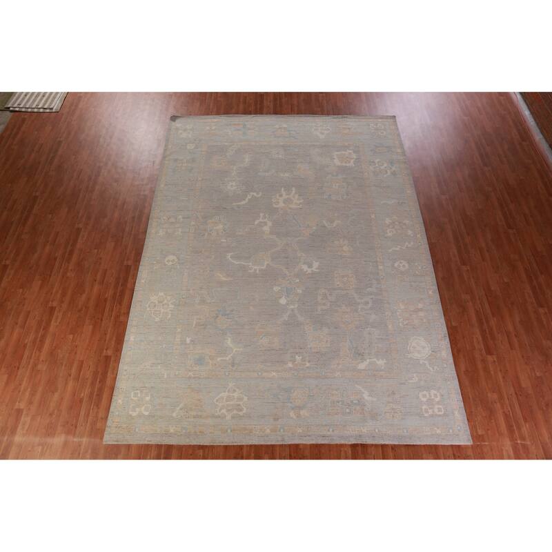 Hand Knotted Oriental 100% Wool Carpet Transitional All-Over Greys & Charcoal Oushak Area Rug - 13' 11'' X 10' 1''