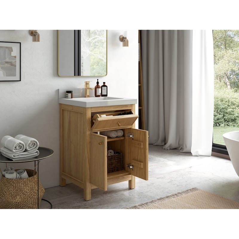 Willow Collections 24 x 22 Sonoma Teak Wood Single Bowl Sink Bathroom Vanity in Golden Teak with Countertop