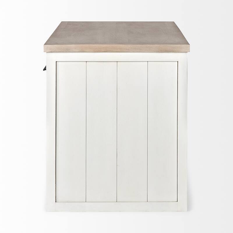 HomeRoots White And Brown Two Tone Wooden Kitchen Island With 3 Drawers - 30' X '34.5' X '60