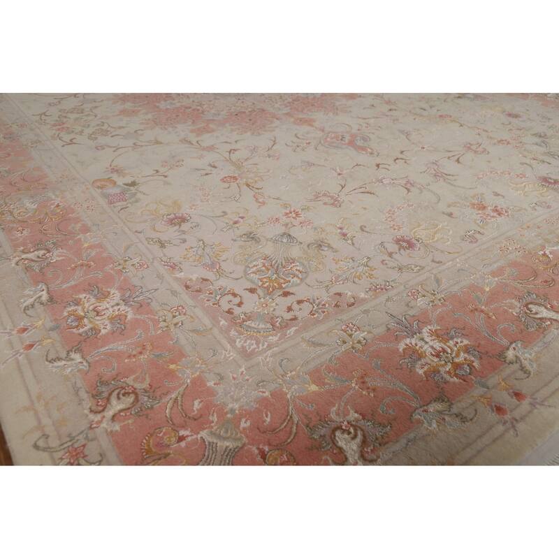Wool & Silk Tabriz Persian Area Rug Hand-Knotted Floral Carpet - 6'6"x 9'8"