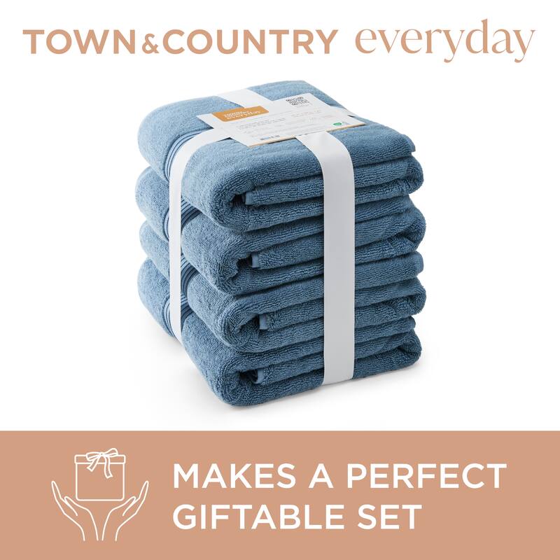 TOWN & COUNTRY EVERYDAY 4-Piece Solid Dobby Border Bath Towel Set - 30"x58"