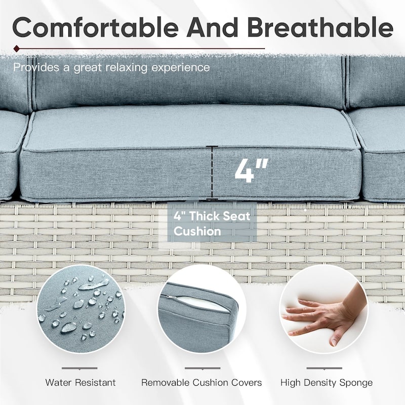 Outdoor 3-Seat Patio Wicker Sofa Light Grey - Baby Blue - Light Grey