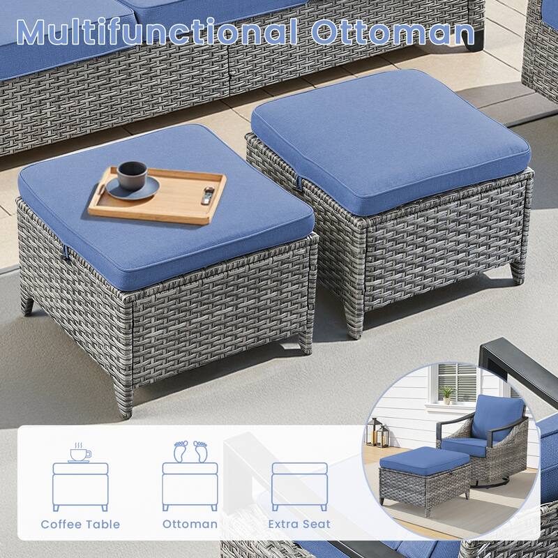 Pocassy 6-Piece Outdoor Patio Sofa Swivel Glider Chairs with Ottoman