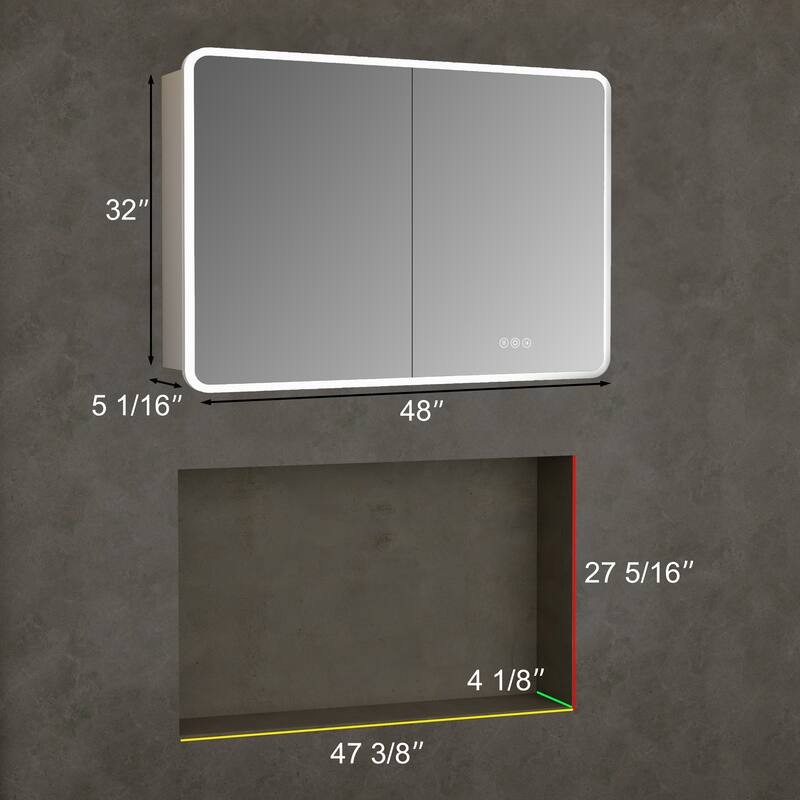 Rounded Edge LED Medicine Cabinet with Mirror, Dimmable, Anti-fog, Adjustable Shelves, Recessed or Wall Mount, ETL Certified