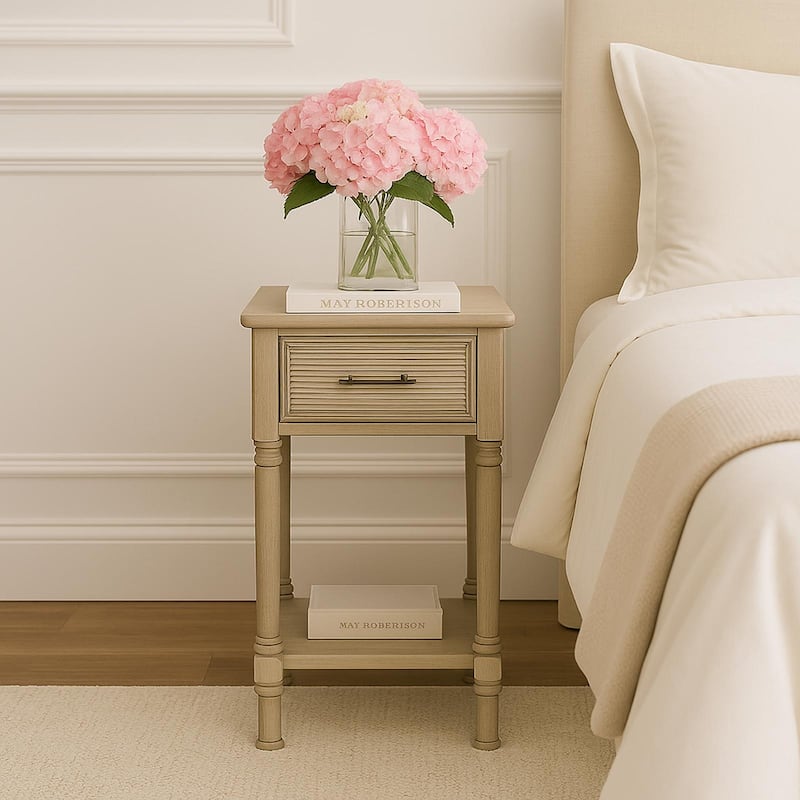 Vera French Country End Accent Table With Storage - Antiqued Beige